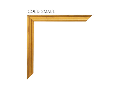 Gold, Light Patina, Distressed Yellow Gold over Brown undertones, Petite Frame, Metallic, Heritage, Luxe, Heirloom, Classical, Custom Frame Moulding, 3/4" Wide x 1" Deep, Luxury Framing